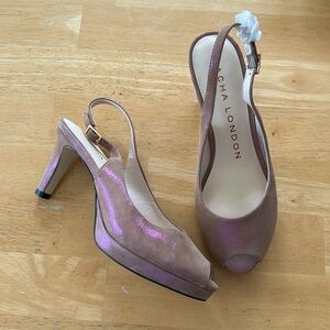 Sacha London Suede Peep-Toe Slingback Heels